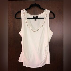 White House Black Market 
White V Neck with Jeweled Neckline